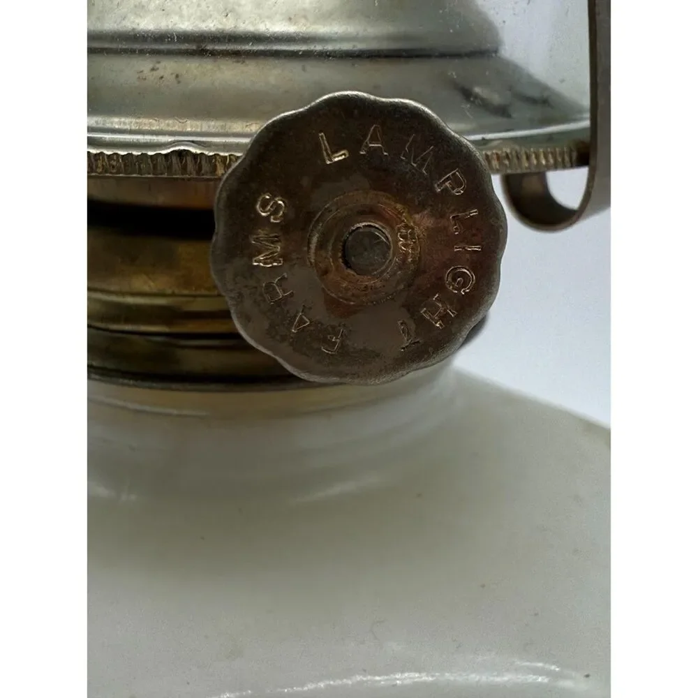 vintage oil lamp featuring a hexagonal base embossed  a horse and buggy scene